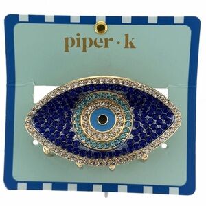Piper K Evil Eye Hair Claw Clip Gold Tone Blue Silver Rhinestones